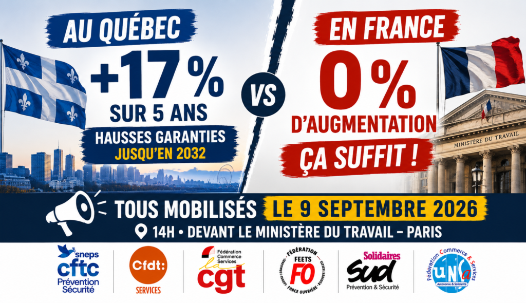 Sécurité privée : le Québec signe cinq ans de hausses salariales, en France les employeurs proposent 0 %